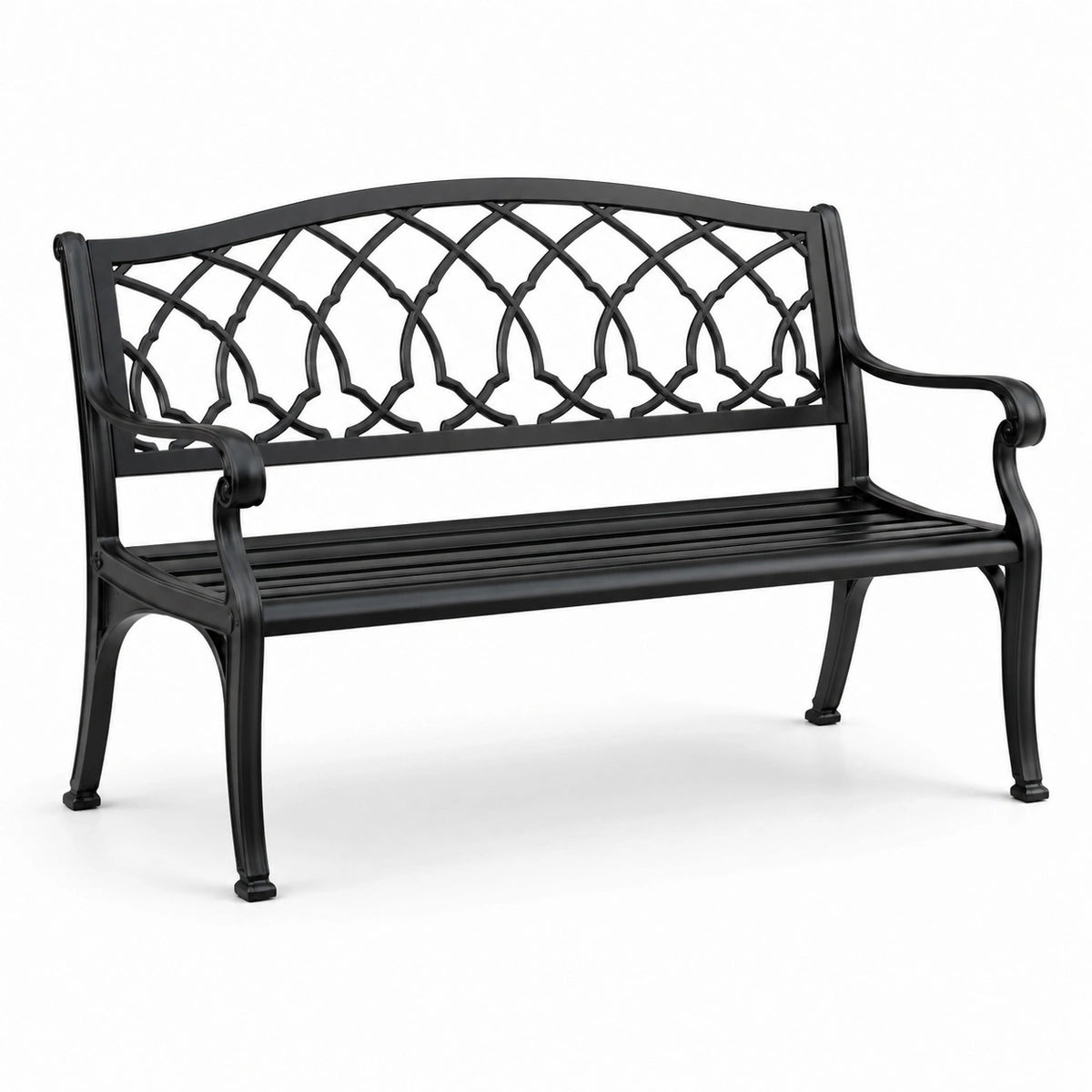 Banco de aluminio fundido negro para exterior 128 cm