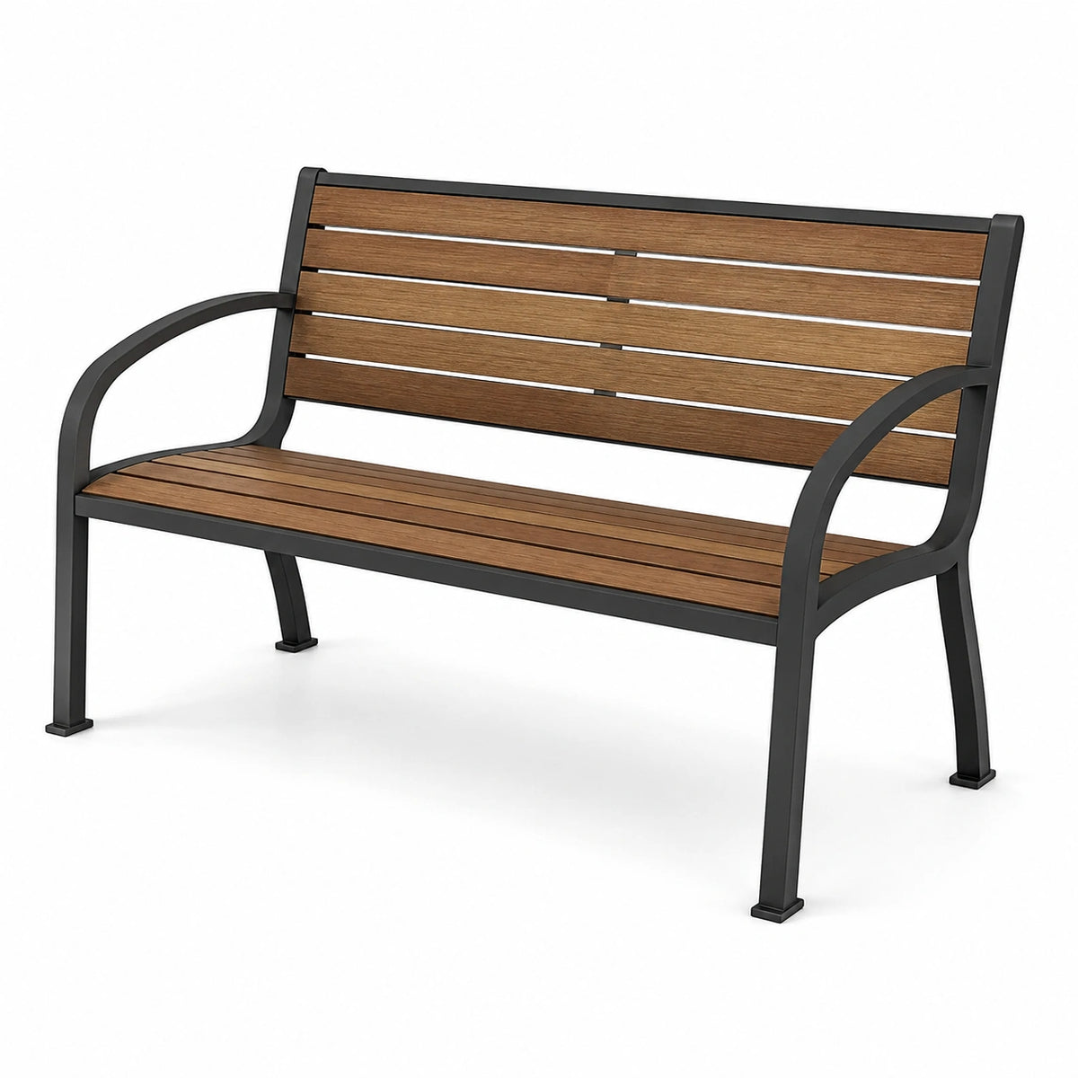 Banco de jardín de metal y madera 120x60x80 cm marrón y negro