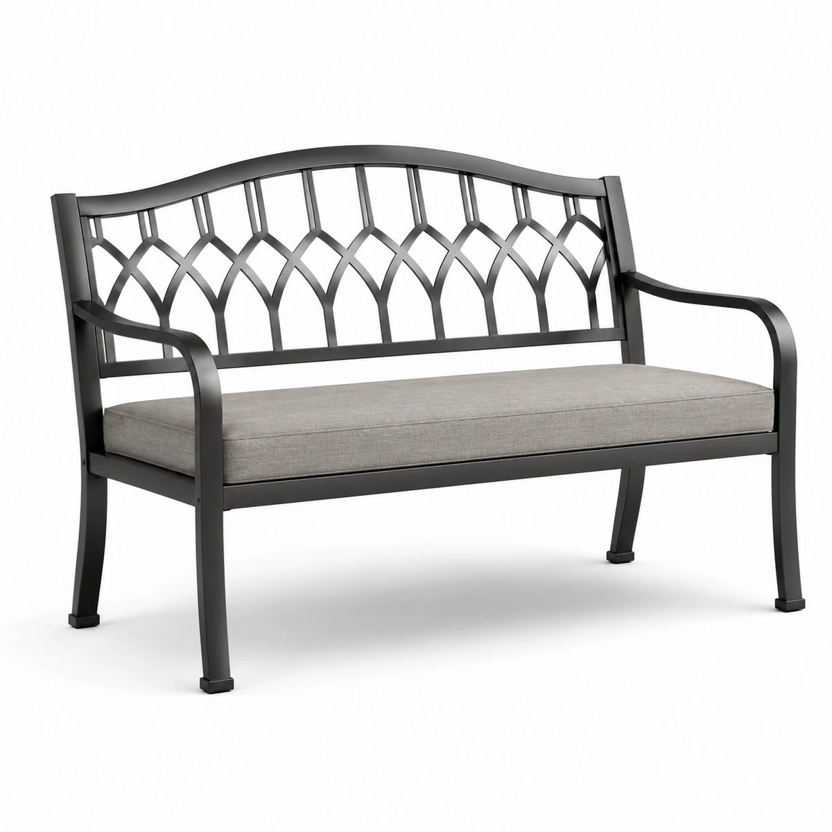 Banco exterior de metal con cojín gris 125 cm
