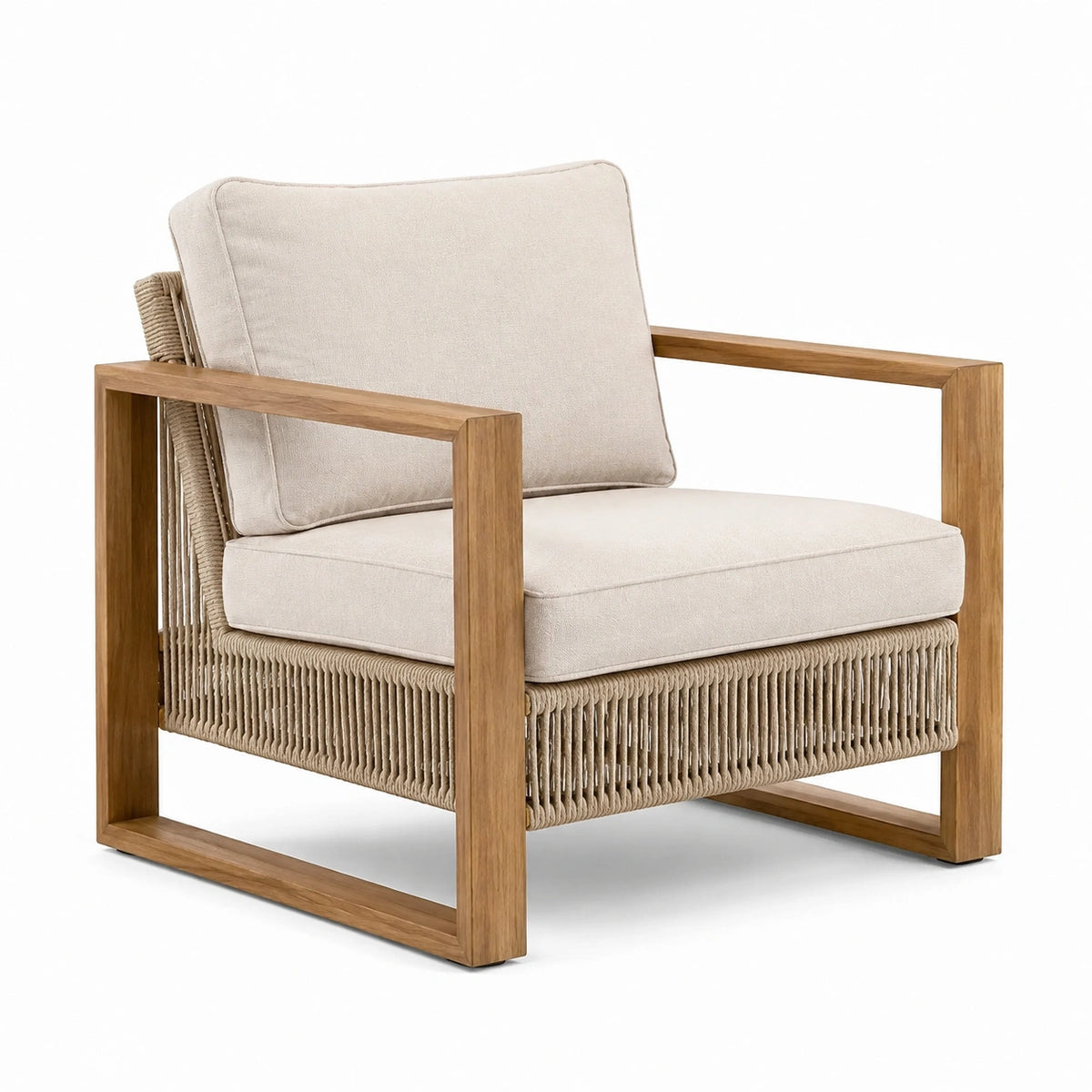 Sillón de Madera de Teca con Cojines Beige y Cuerda de Poliéster