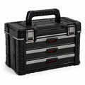 Caja de herramientas de plástico negro con 3 cajones