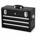 Caja de herramientas de acero negro con cerradura y 3 cajones