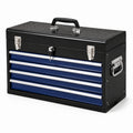 Caja de herramientas de acero con 4 cajones azul y negro