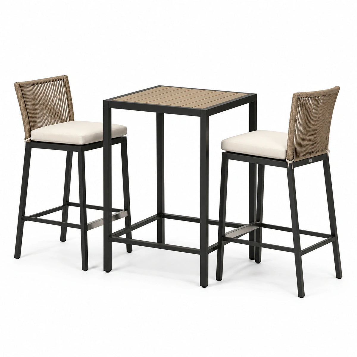 Conjunto de bar de jardín de aluminio y cuerda con cojines