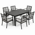Conjunto de comedor de jardín negro con mesa de aluminio y 6 sillas con cojines grises