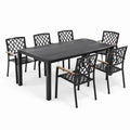 Conjunto de comedor de jardín de aluminio y teca para 6 personas color negro
