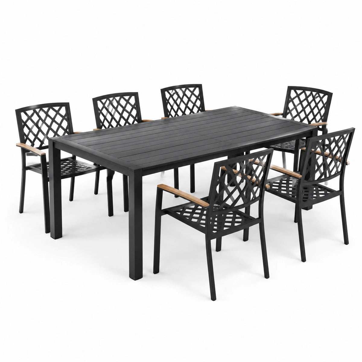 Conjunto de comedor de jardín de aluminio y teca para 6 personas color negro