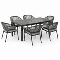 Conjunto de comedor de aluminio para exterior con 6 sillas de cuerda sintética gris