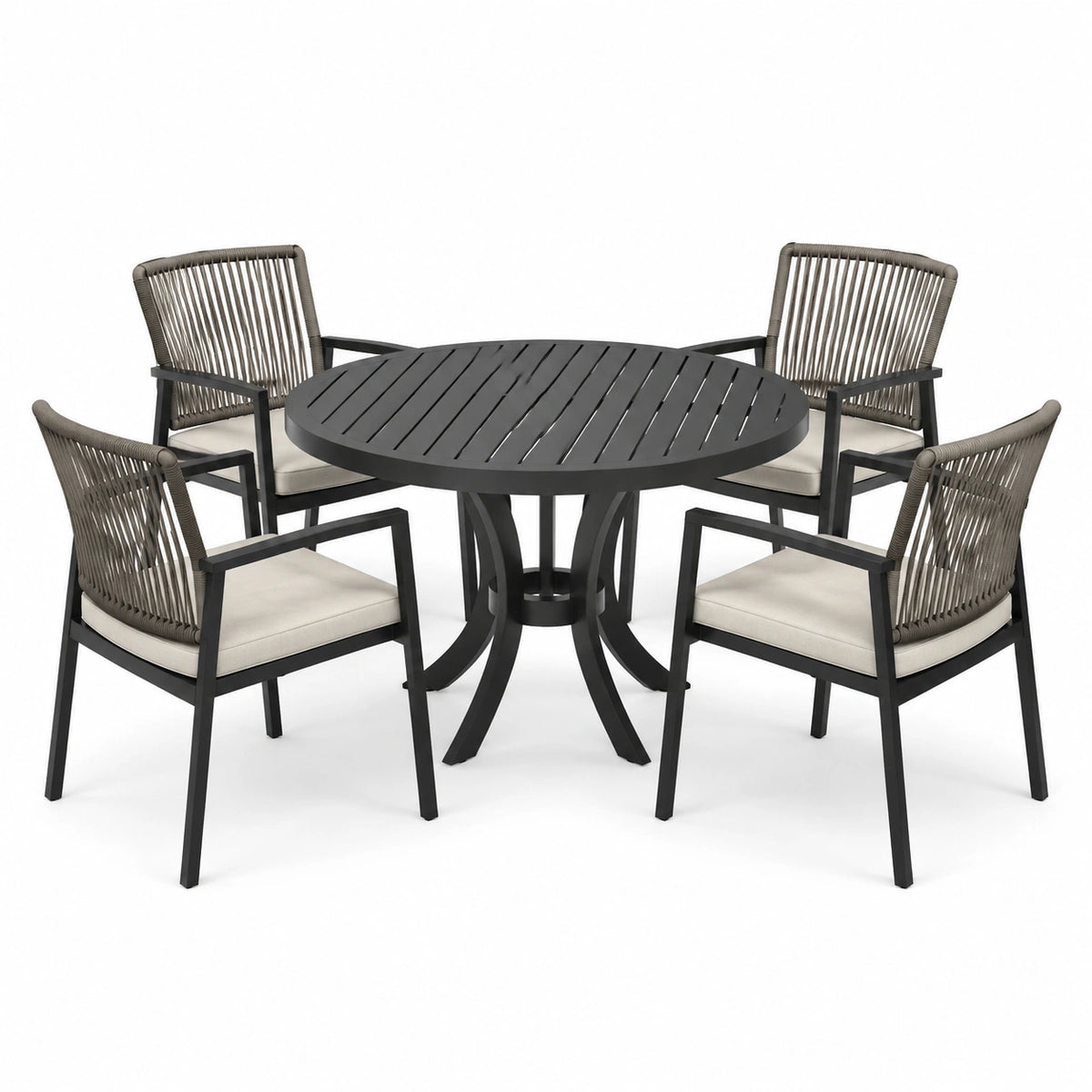 Conjunto de comedor de jardín de aluminio y cuerda con 4 sillas