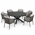 Conjunto de comedor de jardín redondo de aluminio 6 sillas cojines gris oscuro