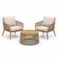 Conjunto de jardín con sillones y mesa redonda en madera y cuerda beige