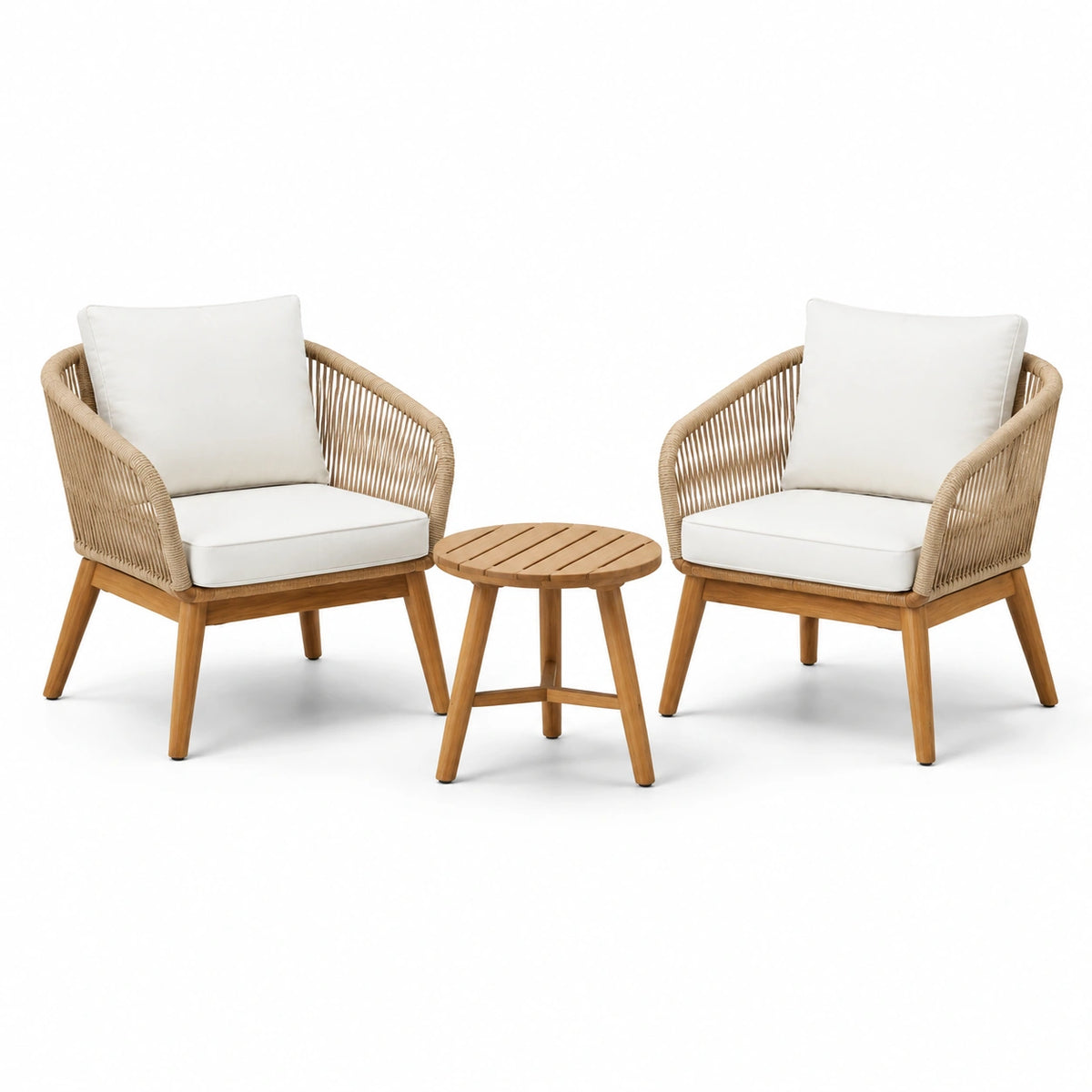 Conjunto de jardín de acacia y cuerda sintética crema/blanco