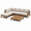 Conjunto de sofá en L de teca con cojines beige