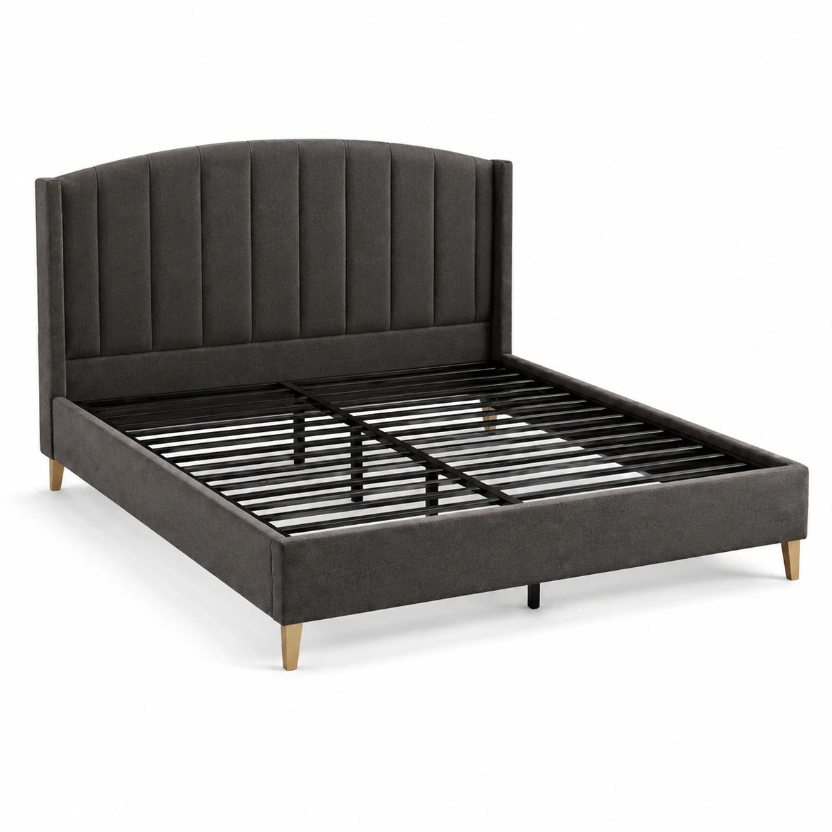 Cama de tela gris oscuro con cabecera acolchada, 200x160 cm